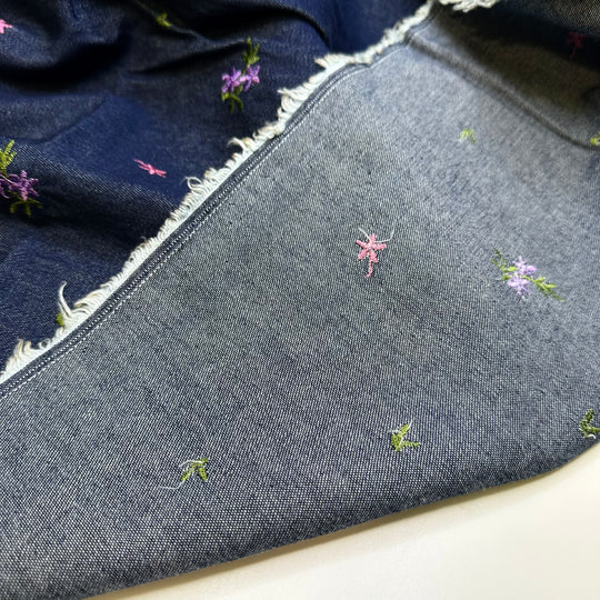Blissful Bites - Embroidered Denim Cotton Woven - Navy Multi Floral - 1.55M Bundle