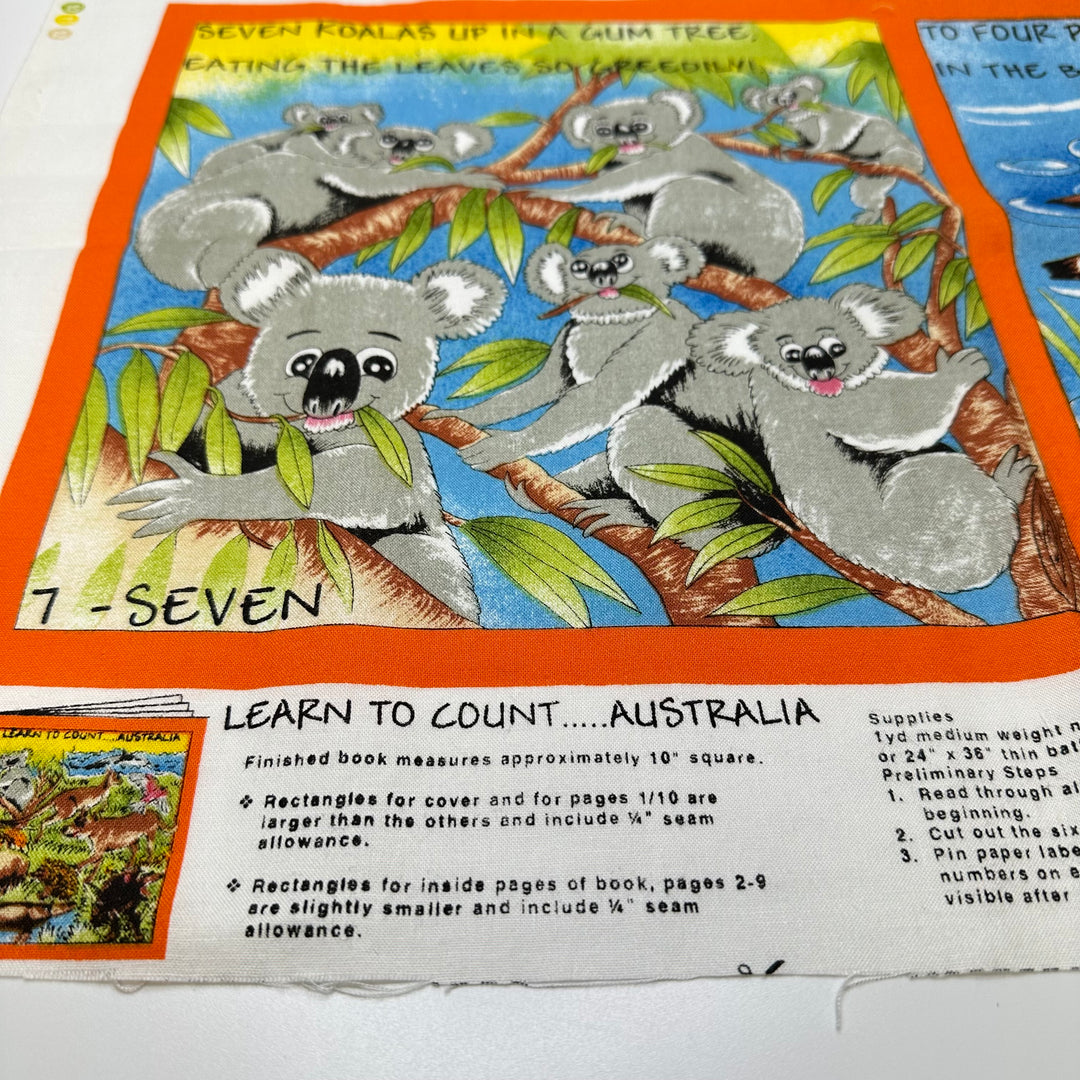 Learn To Count Cut &amp; Sew Book - Vintage Cotton Woven - White Multi Australian Animals Counting Book - 0.9M Bundle