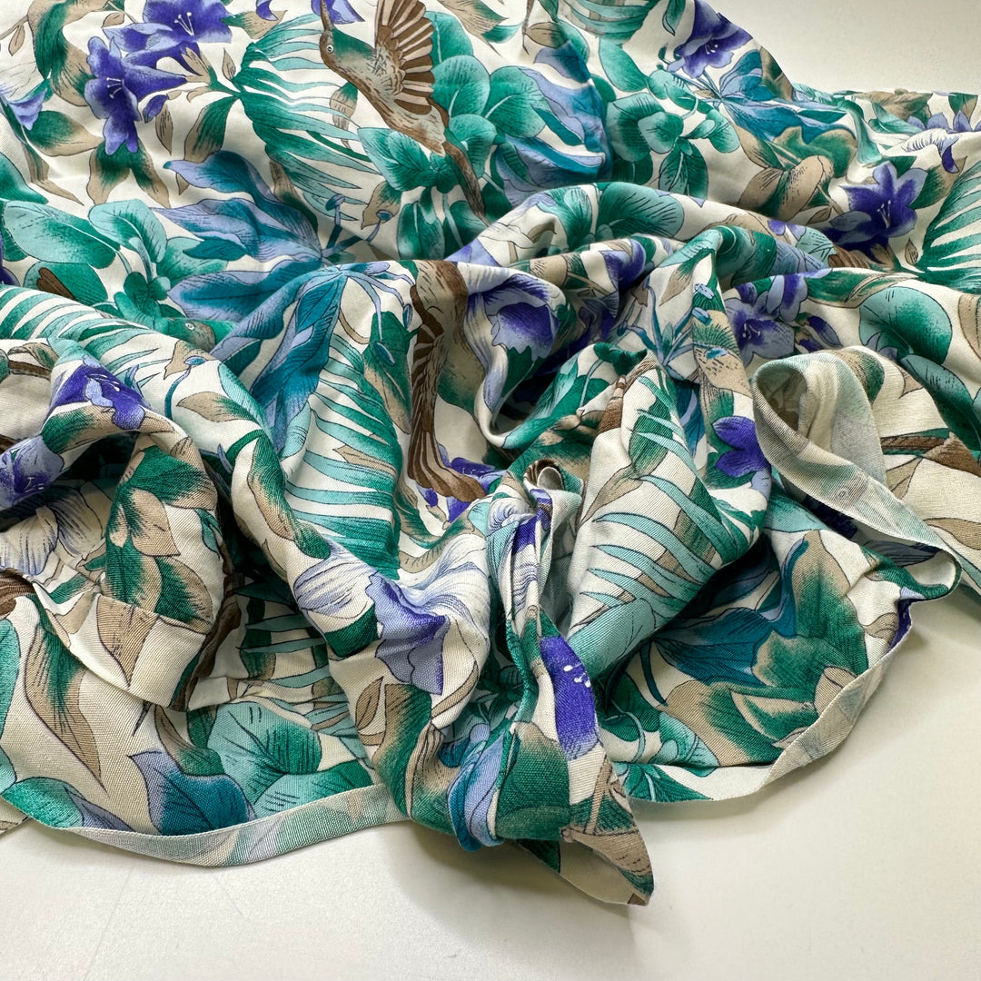 UB - Hummingbird Paradise - Rayon Woven - Light Green Multi Hummingbird Floral - 2.5M Bundle