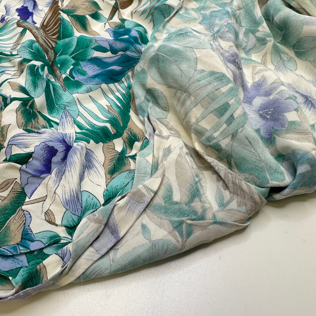 UB - Hummingbird Paradise - Rayon Woven - Light Green Multi Hummingbird Floral - 2.5M Bundle