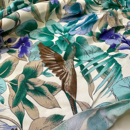 UB - Hummingbird Paradise - Rayon Woven - Light Green Multi Hummingbird Floral - 2.5M Bundle