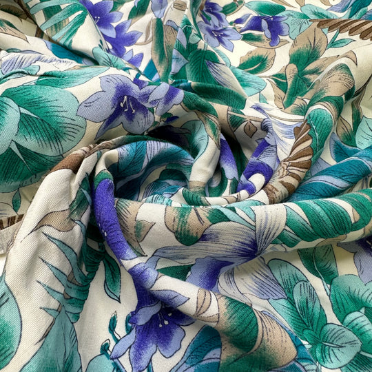 UB - Hummingbird Paradise - Rayon Woven - Light Green Multi Hummingbird Floral - 2.5M Bundle