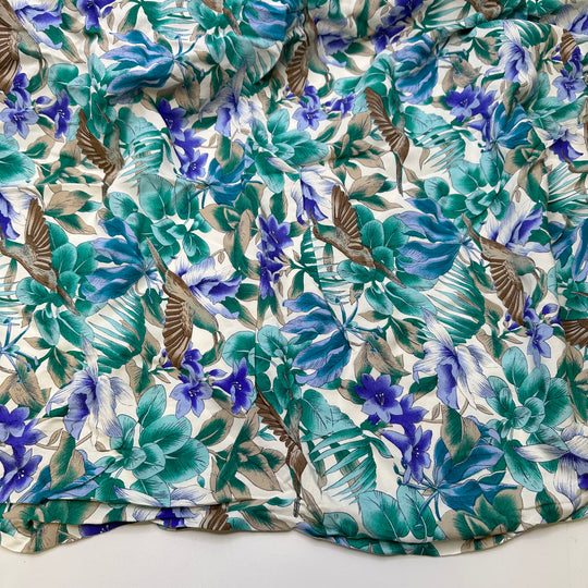 UB - Hummingbird Paradise - Rayon Woven - Light Green Multi Hummingbird Floral - 2.5M Bundle