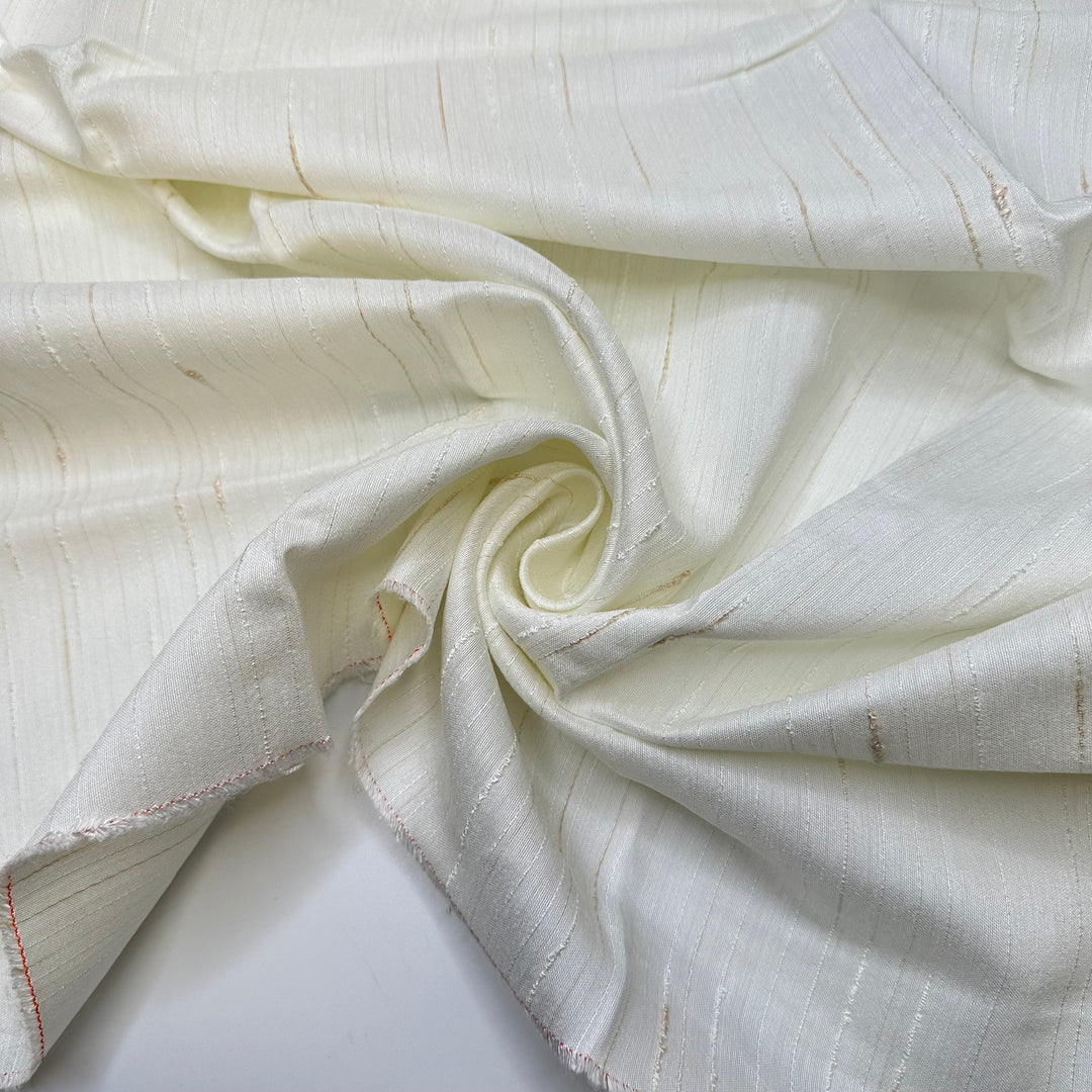 Silky Feeling - Slub In The Weave Sateen Natural Blend Woven - White Pinstripe - 1.4M Bundle