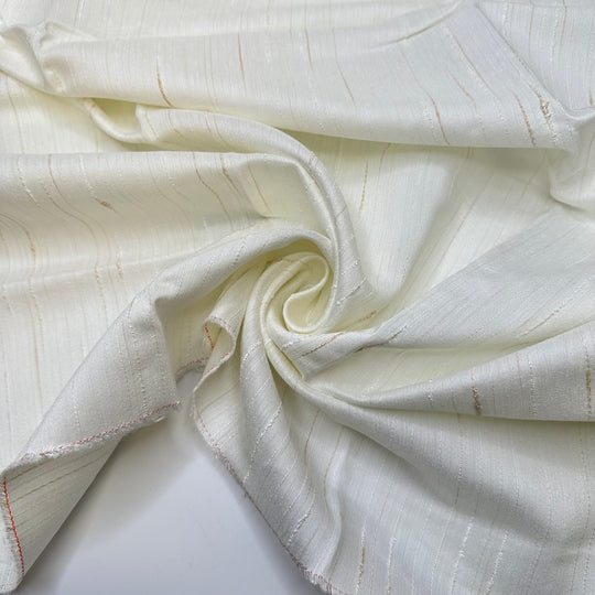 Silky Feeling - Slub In The Weave Sateen Natural Blend Woven - White Pinstripe - 1.4M Bundle