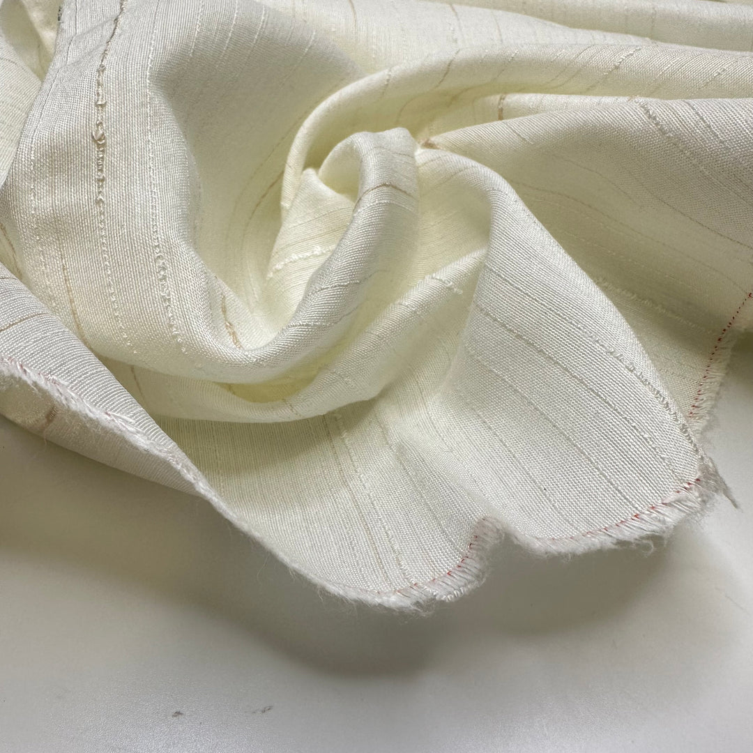 Silky Feeling - Slub In The Weave Sateen Natural Blend Woven - White Pinstripe - 1.4M Bundle