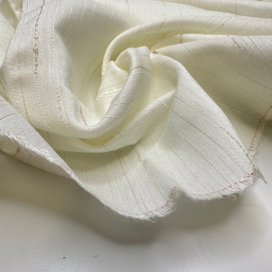 Silky Feeling - Slub In The Weave Sateen Natural Blend Woven - White Pinstripe - 1.4M Bundle