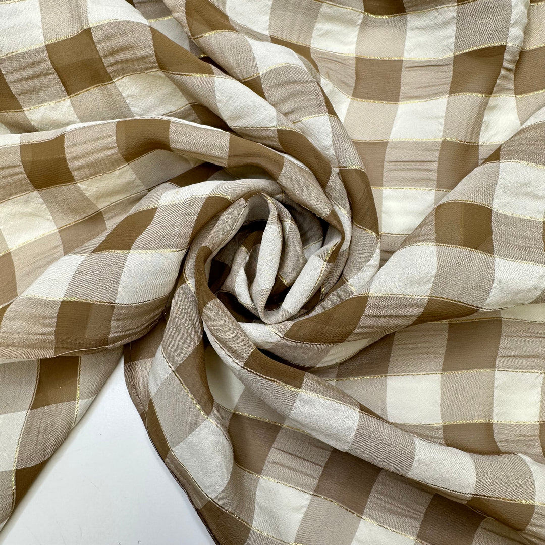Chocolate Box - Glitter Chiffon Poly Woven - Brown/White Plaid - 2.6M Bundle