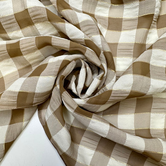 Chocolate Box - Glitter Chiffon Poly Woven - Brown/White Plaid - 2.6M Bundle