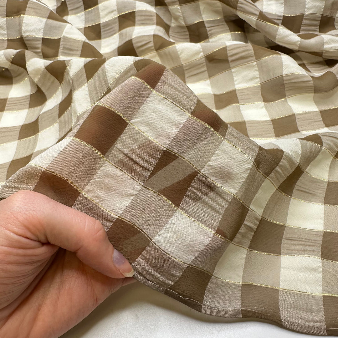 Chocolate Box - Glitter Chiffon Poly Woven - Brown/White Plaid - 2.6M Bundle