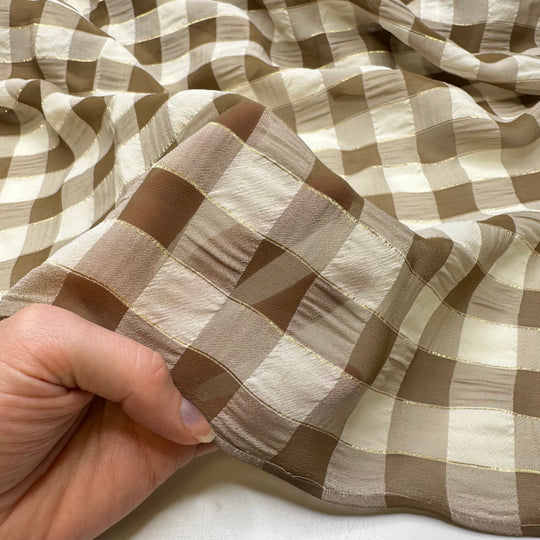 Chocolate Box - Glitter Chiffon Poly Woven - Brown/White Plaid - 2.6M Bundle