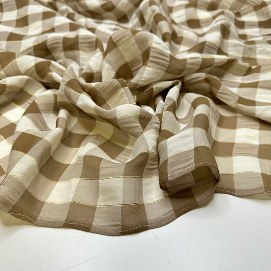Chocolate Box - Glitter Chiffon Poly Woven - Brown/White Plaid - 2.6M Bundle