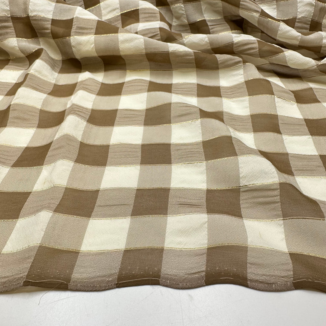 Chocolate Box - Glitter Chiffon Poly Woven - Brown/White Plaid - 2.6M Bundle