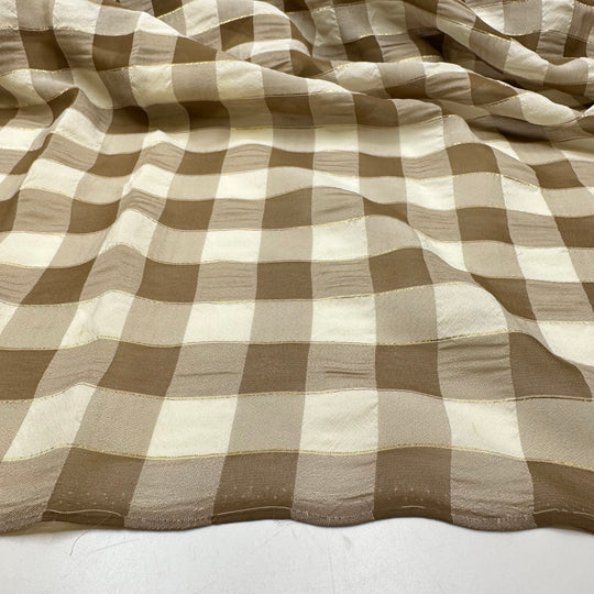 Chocolate Box - Glitter Chiffon Poly Woven - Brown/White Plaid - 2.6M Bundle