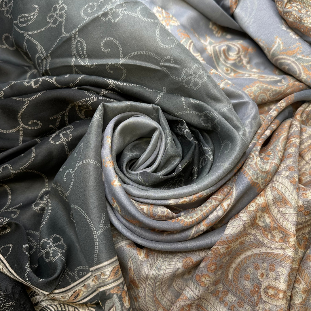 Painting Rocks To Hide In The Park - Synthetic Blend Woven - Grey Multi Paisley - 5M Bundle