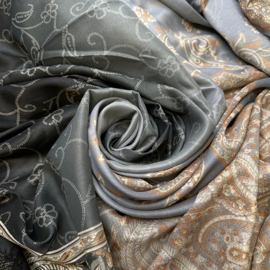 Painting Rocks To Hide In The Park - Synthetic Blend Woven - Grey Multi Paisley - 5M Bundle