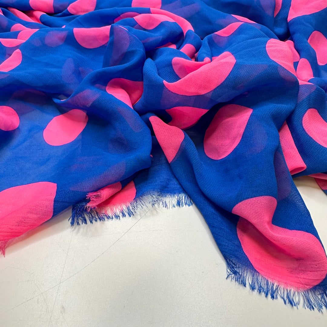 Impulse Buying A Bubble Machine - Chiffon Polyester Blend Woven - Blue/Pink Polka Dots - 1.55M Bundle