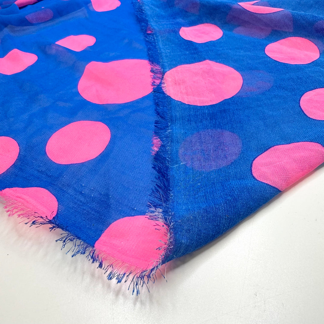 Impulse Buying A Bubble Machine - Chiffon Polyester Blend Woven - Blue/Pink Polka Dots - 1.55M Bundle