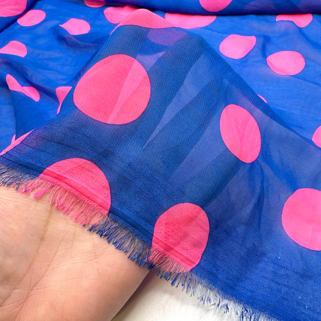 Impulse Buying A Bubble Machine - Chiffon Polyester Blend Woven - Blue/Pink Polka Dots - 1.55M Bundle