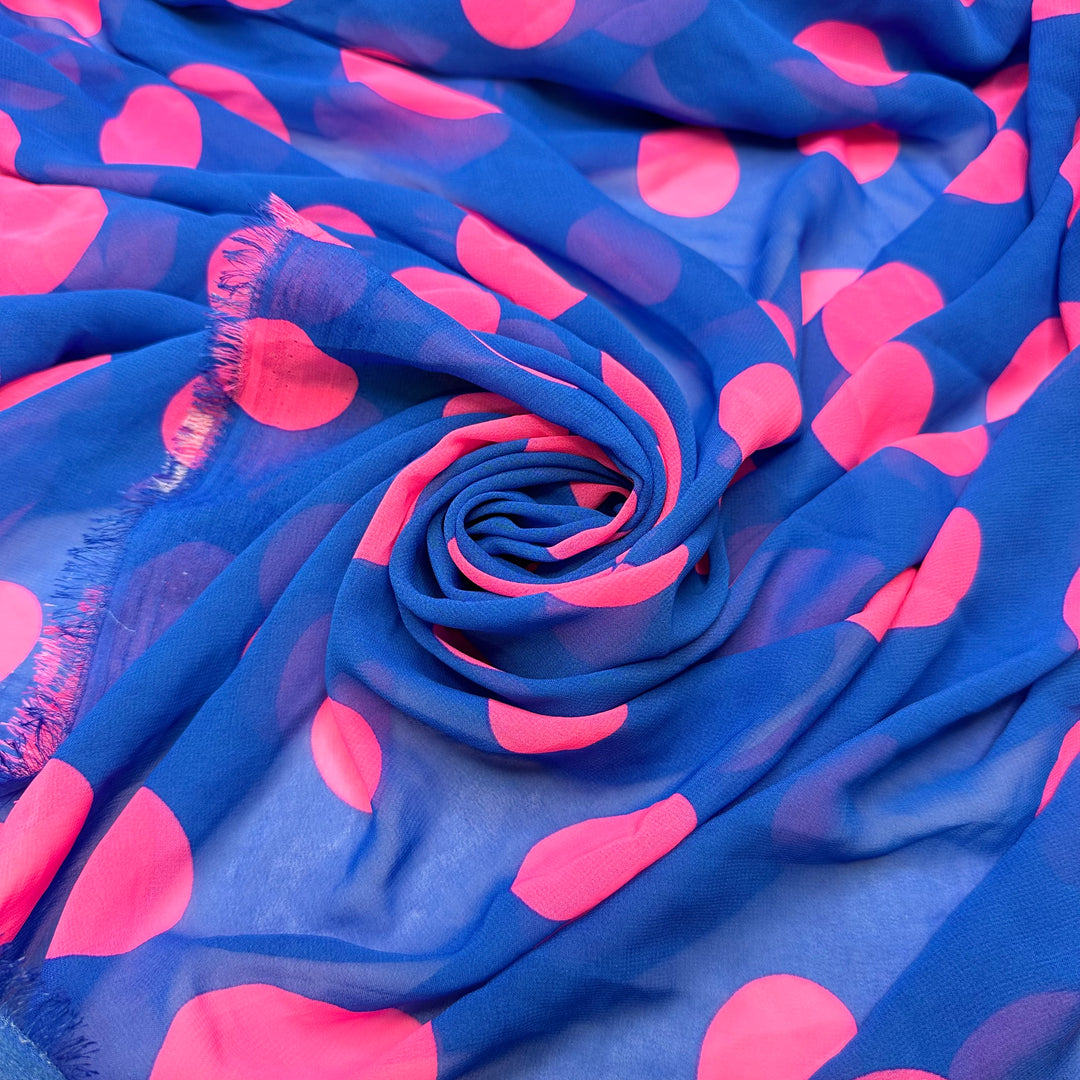 Impulse Buying A Bubble Machine - Chiffon Polyester Blend Woven - Blue/Pink Polka Dots - 1.55M Bundle