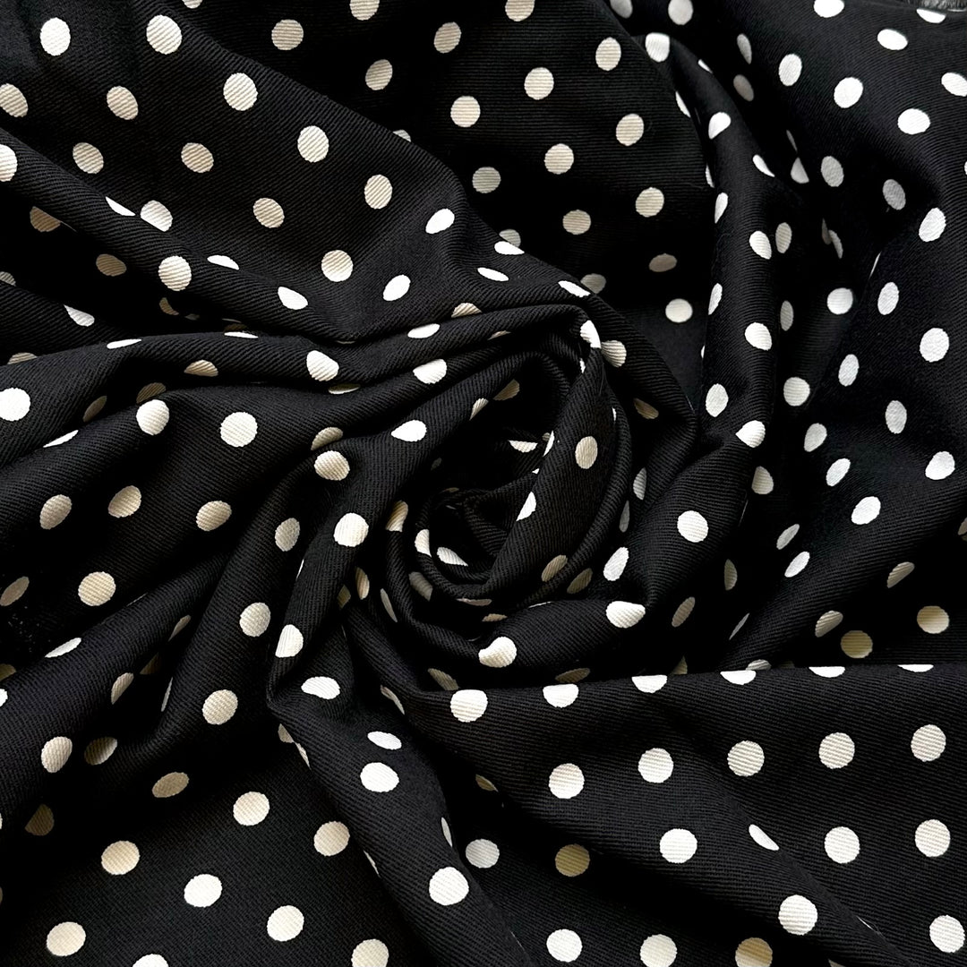 Dot To Dot - Twill Weave Cotton Blend Woven - Black/White Polka Dots - 1.3M Bundle