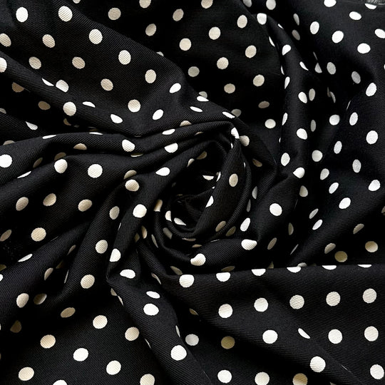 Dot To Dot - Twill Weave Cotton Blend Woven - Black/White Polka Dots - 1.3M Bundle