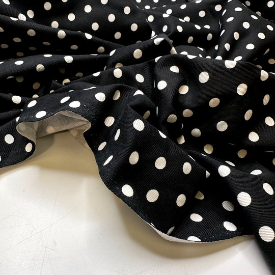 Dot To Dot - Twill Weave Cotton Blend Woven - Black/White Polka Dots - 1.3M Bundle