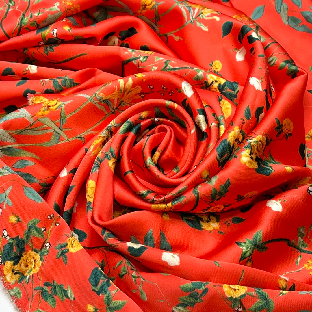 Getting Gifted A Bouquet - Polyester Blend Woven - Orange Multi Floral - 1.7M Bundle