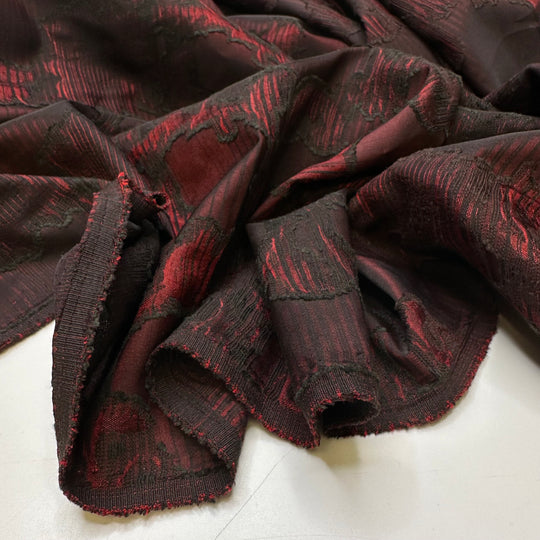 Phantom Of The Opera - Jacquard Inset Taffeta Poly Woven - Burgundy/Black Floral - 2M Bundle