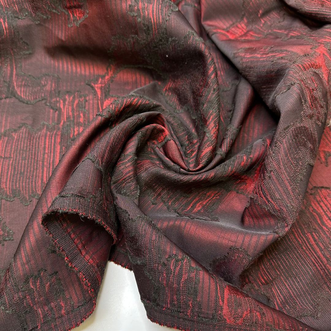 Phantom Of The Opera - Jacquard Inset Taffeta Poly Woven - Burgundy/Black Floral - 2M Bundle