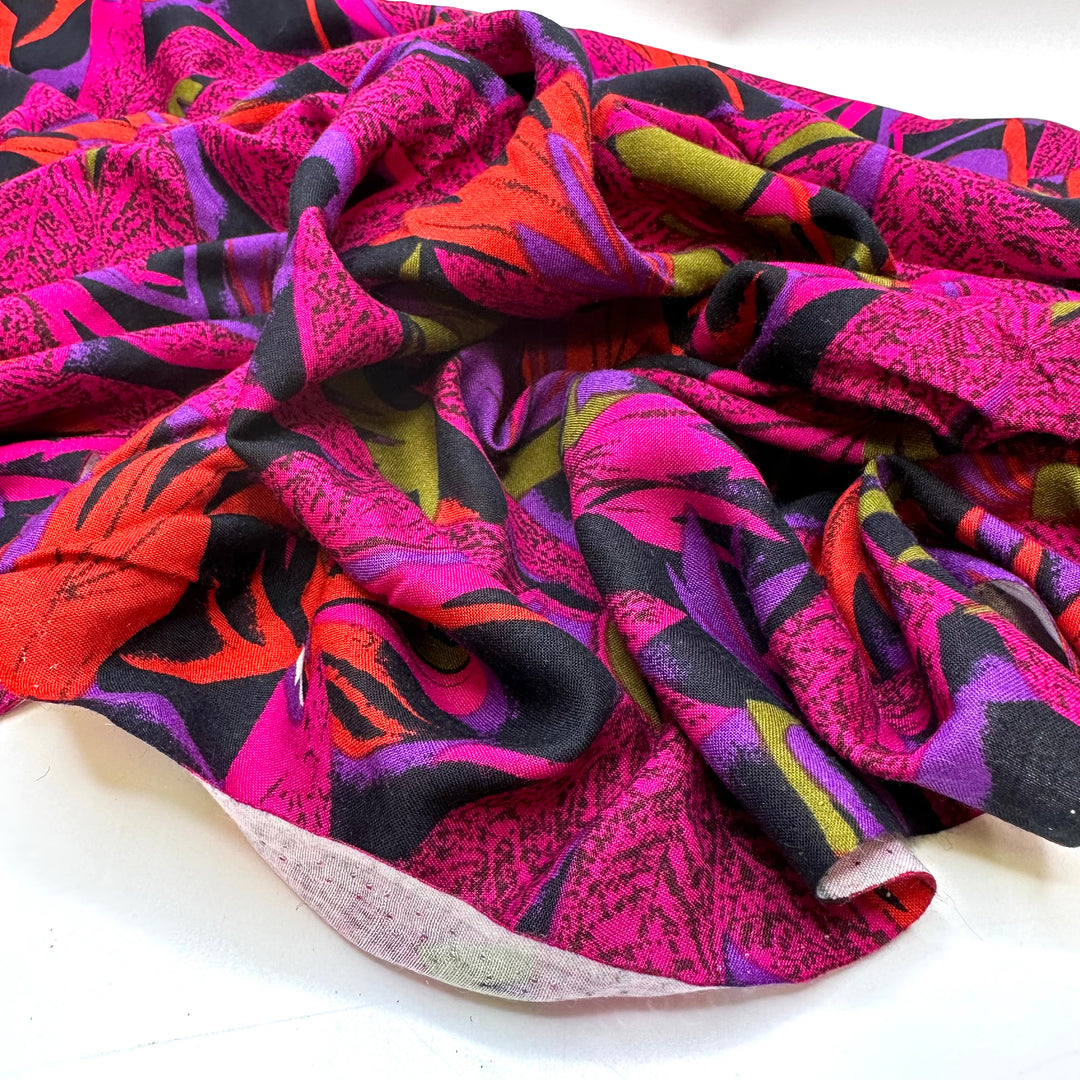 Bioluminescent Tropical Garden - Rayon Woven - Pink Multi Tropical Floral - 2M Bundle