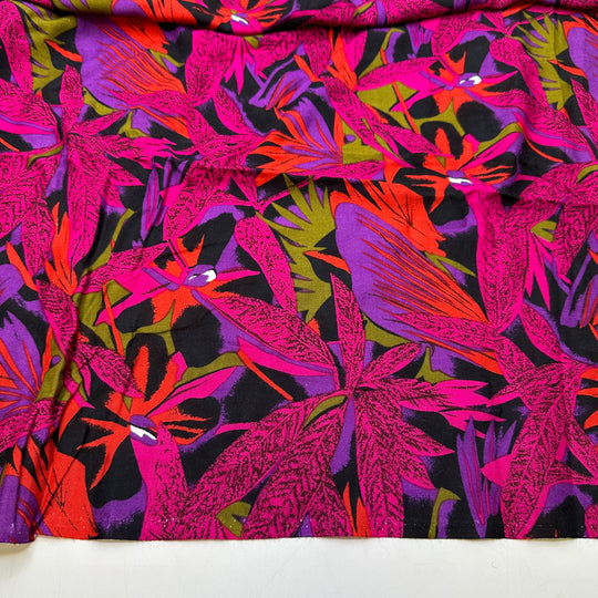 Bioluminescent Tropical Garden - Rayon Woven - Pink Multi Tropical Floral - 2M Bundle