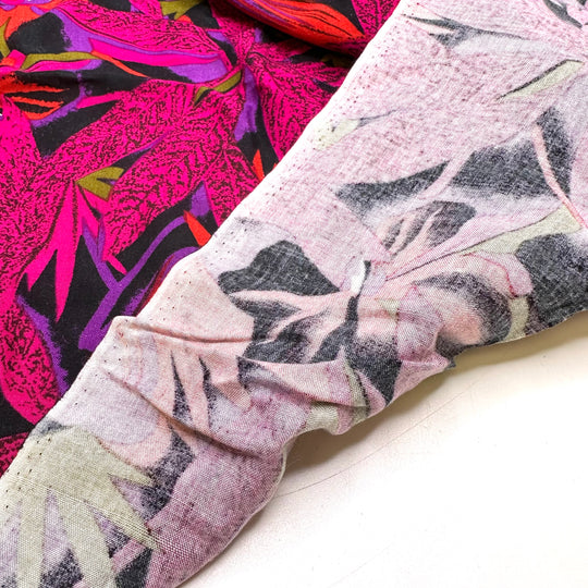 Bioluminescent Tropical Garden - Rayon Woven - Pink Multi Tropical Floral - 2M Bundle