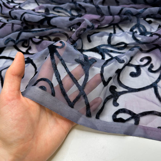 Devoted To Devoree - Devoree Chiffon Polyester Blend Woven - Purple/Blue Floral - 0.9M Bundle