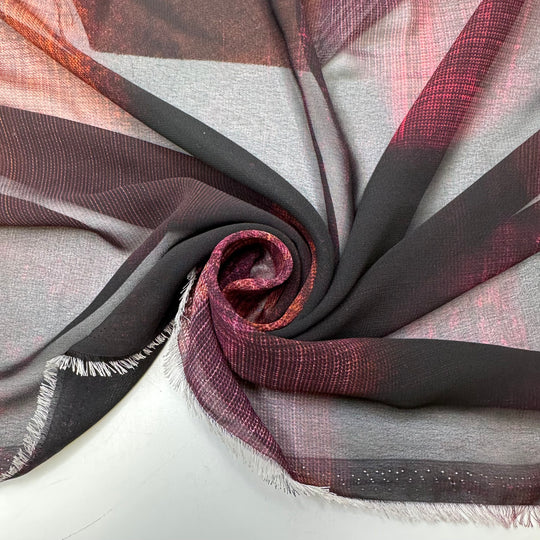 Foggy Lights At Night - Chiffon Poly Woven - Black Multi Abstract - 1M Bundle