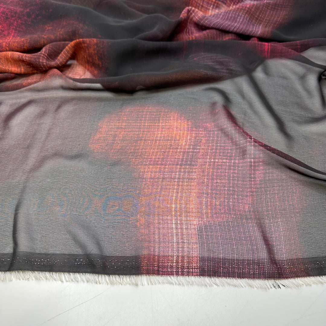 Foggy Lights At Night - Chiffon Poly Woven - Black Multi Abstract - 1M Bundle