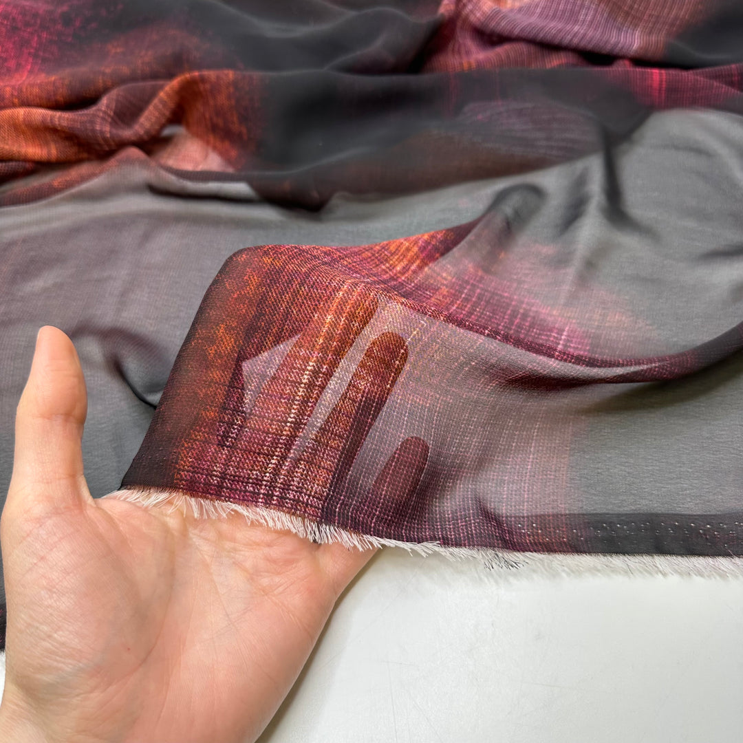 Foggy Lights At Night - Chiffon Poly Woven - Black Multi Abstract - 1M Bundle