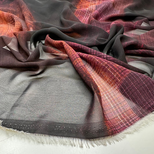 Foggy Lights At Night - Chiffon Poly Woven - Black Multi Abstract - 1M Bundle