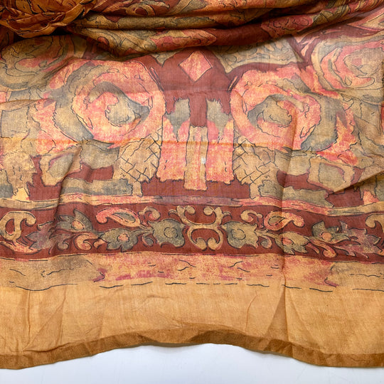 Memory Of An Elephant - Chiffon Silk Woven - Beige/Brown Geometric With Elephant Border Border - 5.25M Bundle