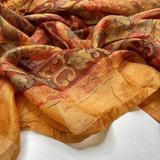 Memory Of An Elephant - Chiffon Silk Woven - Beige/Brown Geometric With Elephant Border Border - 5.25M Bundle