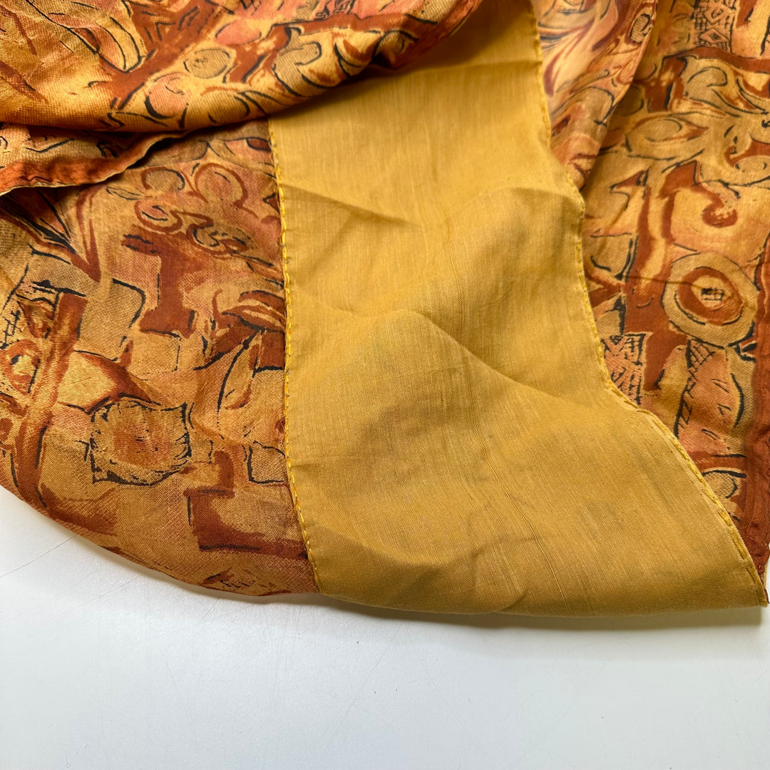 Memory Of An Elephant - Chiffon Silk Woven - Beige/Brown Geometric With Elephant Border Border - 5.25M Bundle