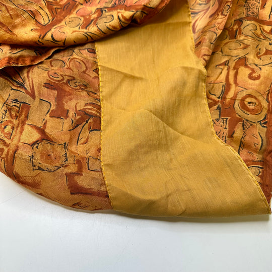 Memory Of An Elephant - Chiffon Silk Woven - Beige/Brown Geometric With Elephant Border Border - 5.25M Bundle