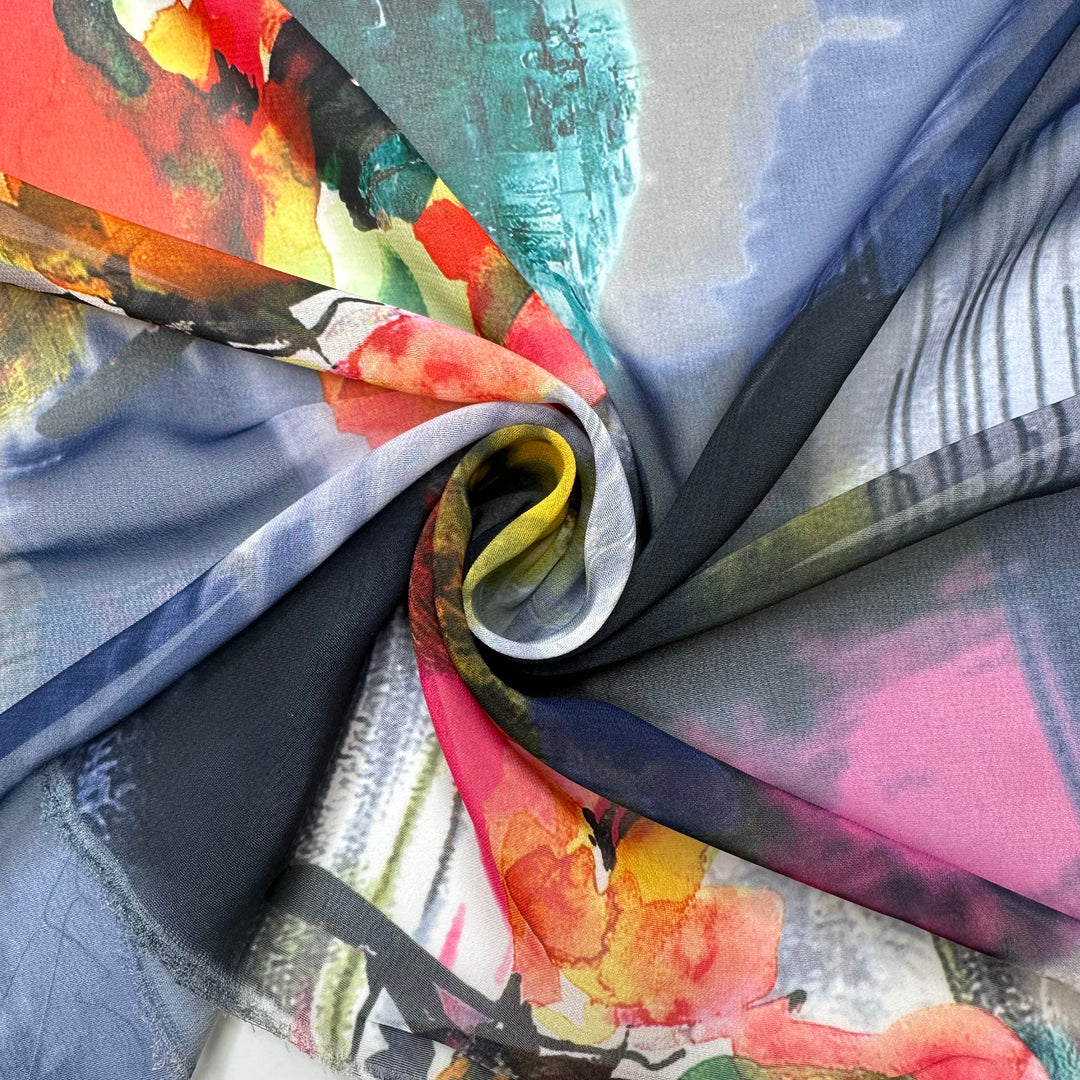Painting Flowers On The Wall - Chiffon Poly Woven - Multi Watercolour Floral - 2.2M Bundle