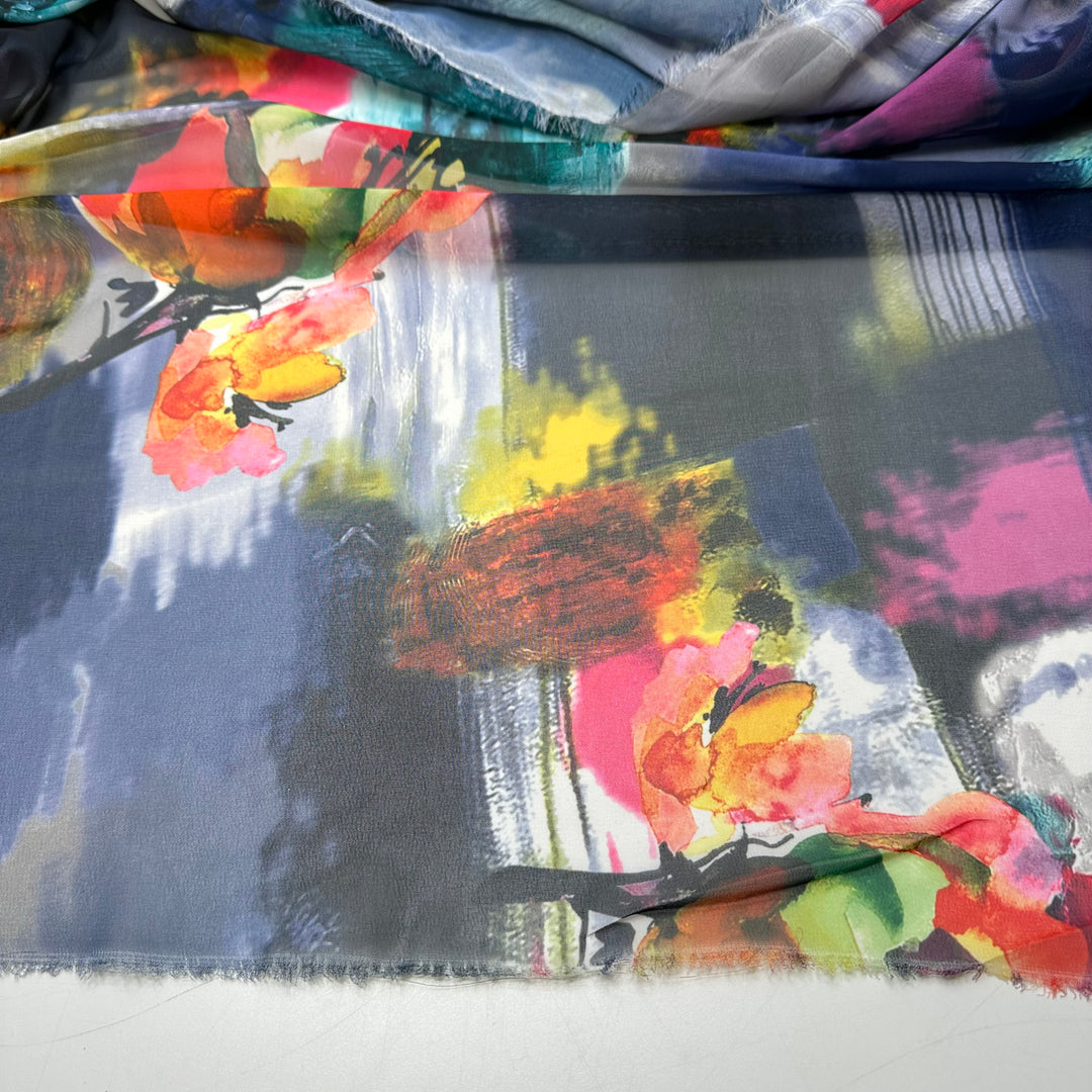 Painting Flowers On The Wall - Chiffon Poly Woven - Multi Watercolour Floral - 2.2M Bundle