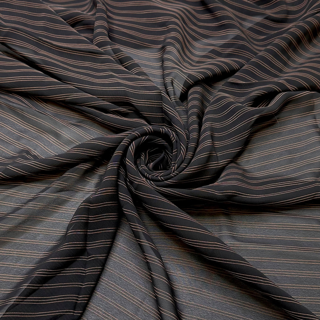 UB - Suitable For Elegance - Georgette Poly Woven - Black/Bronze Pinstripe - 2.5M Bundle
