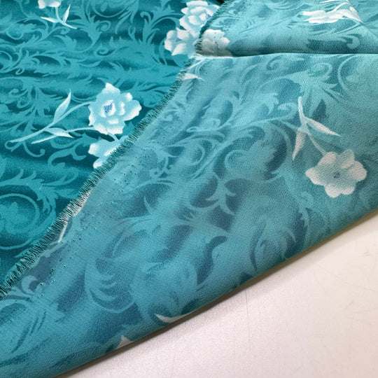 Perfume On A Love Letter - Chiffon Poly Woven - Blue/Teal Mix Floral - 2.5M Bundle
