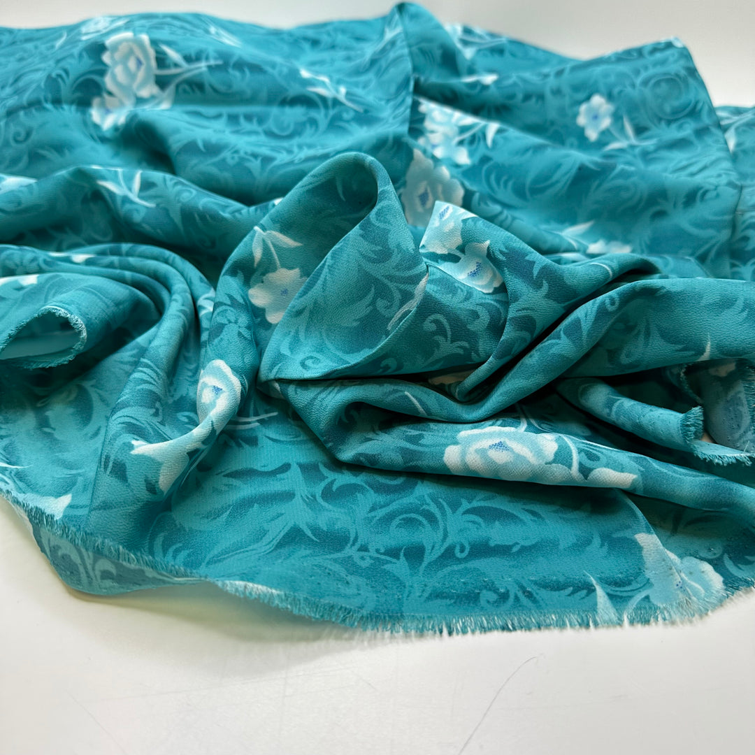 Perfume On A Love Letter - Chiffon Poly Woven - Blue/Teal Mix Floral - 2.5M Bundle