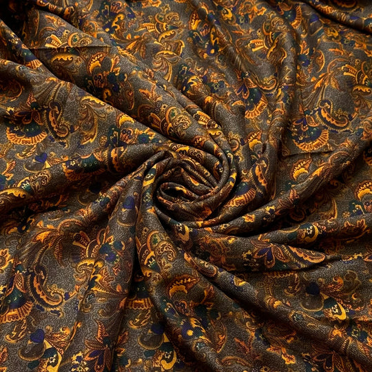 Pattern Matching Seams - Cotton Blend Woven - Dark Yellow Multi Paisley - 3.5M Bundle