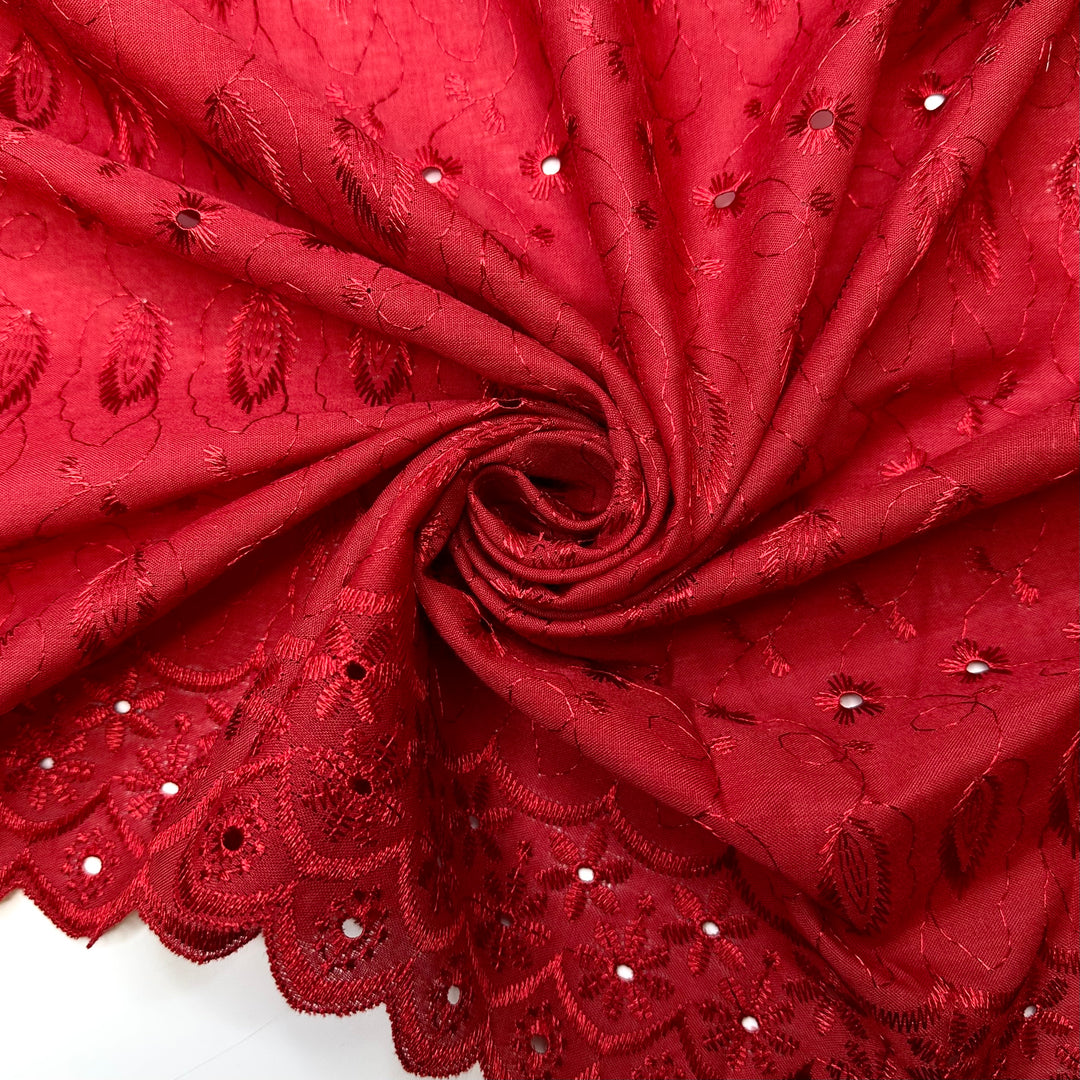 Inspired By Dior - Embroidered Eyelet Poly Woven - Red Floral - 3.5M Bundle