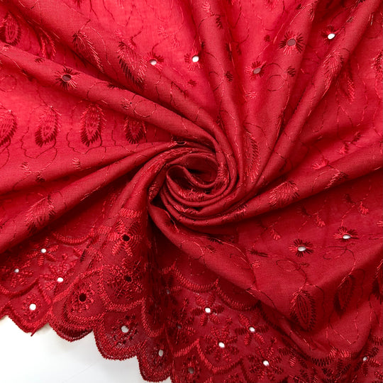 Inspired By Dior - Embroidered Eyelet Poly Woven - Red Floral - 3.5M Bundle